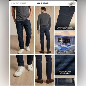 GAP Men's Slim Premium Dark Wash Denim Jeans - Navy Blue P17